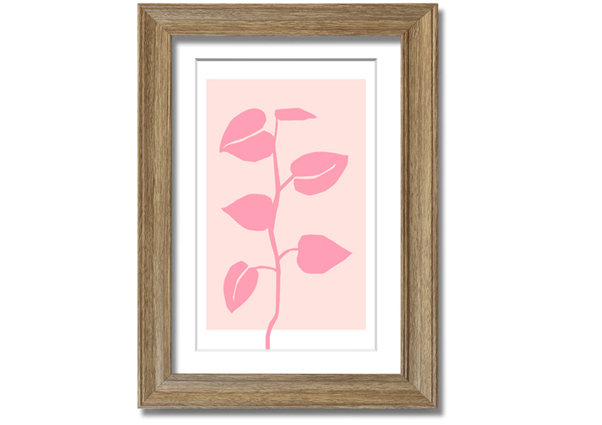 A beautifully framed print of a simple pink plant, showcasing delicate details and vibrant colors, ready to hang.