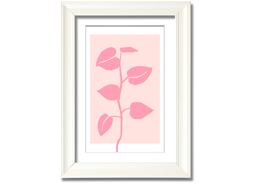 A beautifully framed print of a simple pink plant, showcasing delicate details and vibrant colors, ready to hang.