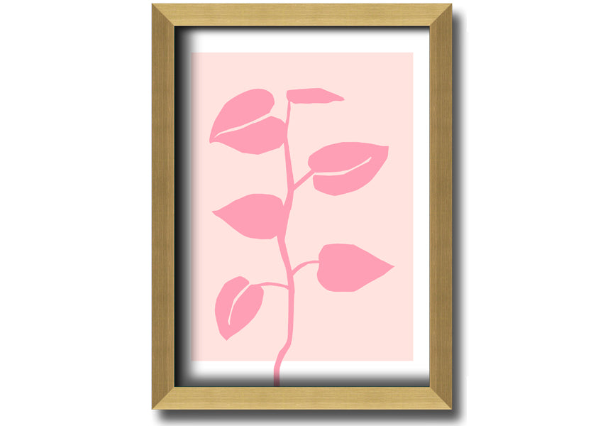 A beautifully framed print of a simple pink plant, showcasing delicate details and vibrant colors, ready to hang.