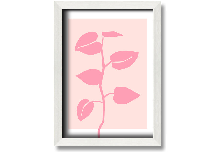 A beautifully framed print of a simple pink plant, showcasing delicate details and vibrant colors, ready to hang.