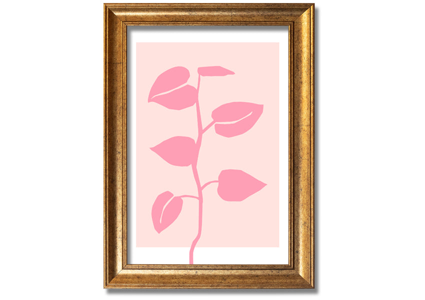 A beautifully framed print of a simple pink plant, showcasing delicate details and vibrant colors, ready to hang.