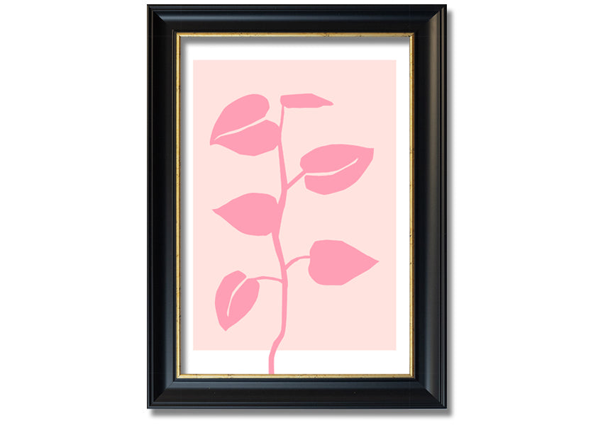 A beautifully framed print of a simple pink plant, showcasing delicate details and vibrant colors, ready to hang.