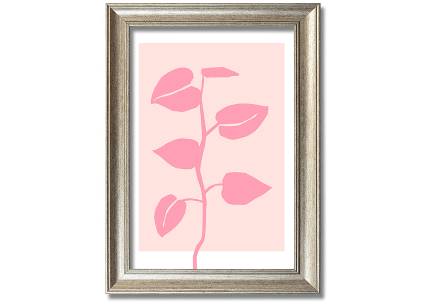 A beautifully framed print of a simple pink plant, showcasing delicate details and vibrant colors, ready to hang.