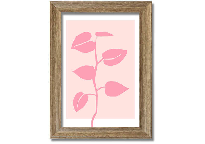 A beautifully framed print of a simple pink plant, showcasing delicate details and vibrant colors, ready to hang.