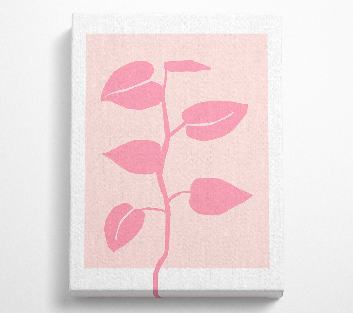 A vibrant pink plant artwork printed on coated polyester canvas, mounted on a sturdy 44mm box frame, ready to hang.