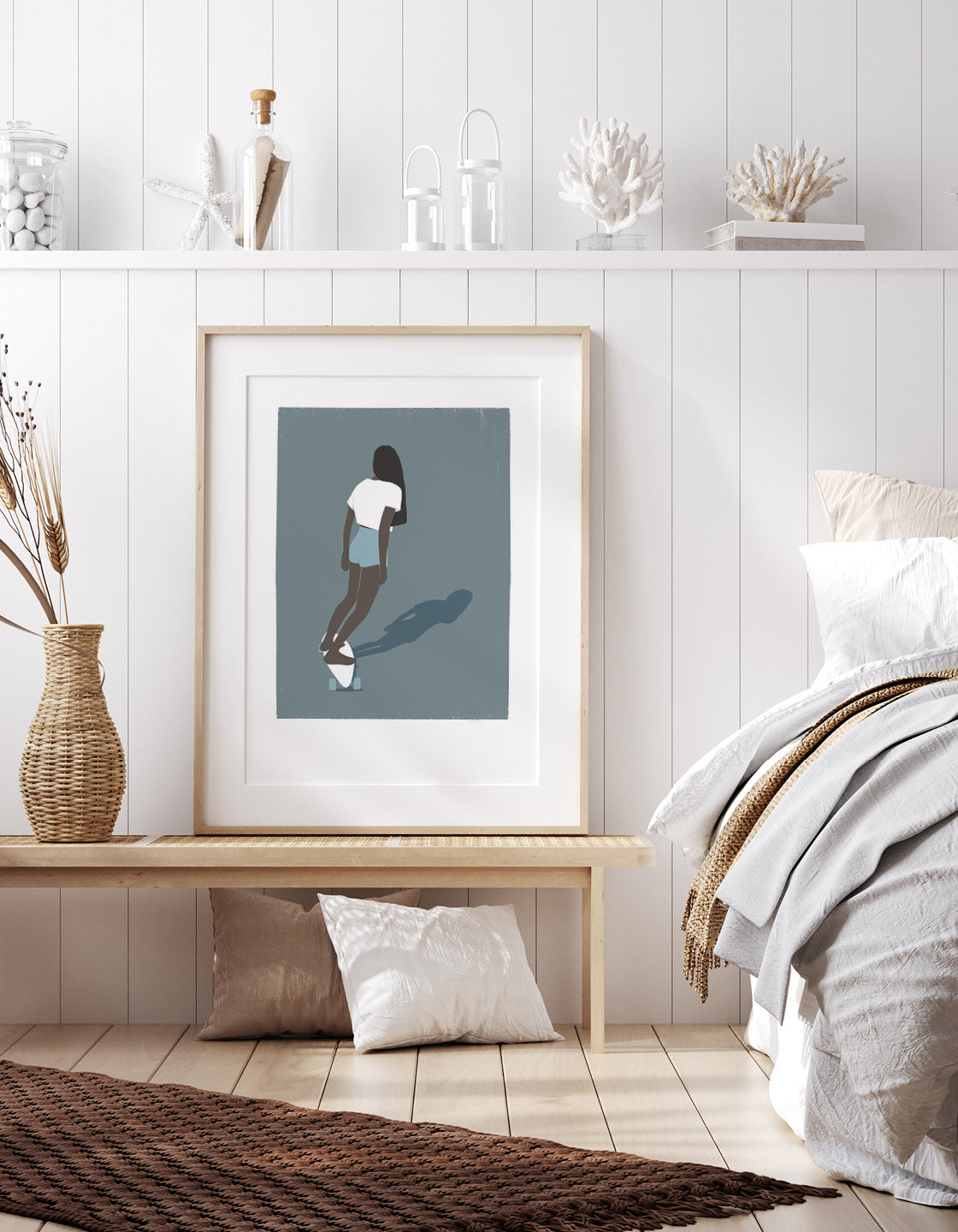 Skateboard Girl II print featuring a minimalist design, perfect for kitchen decor.