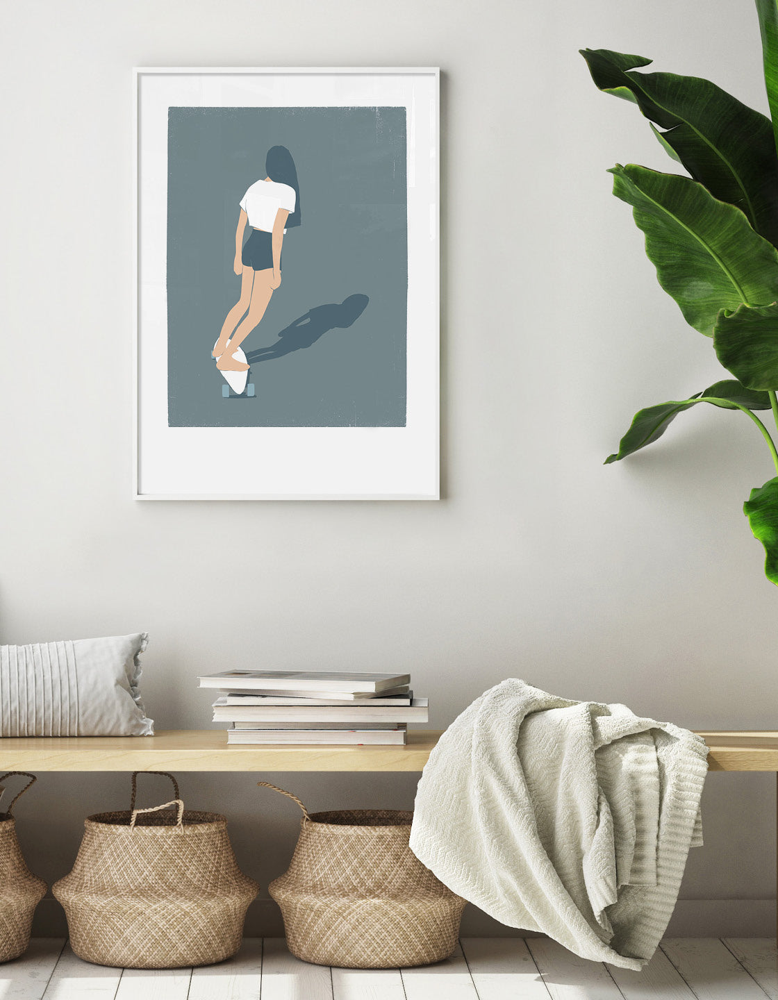 Skateboard Girl II print featuring a minimalist design, perfect for kitchen decor.