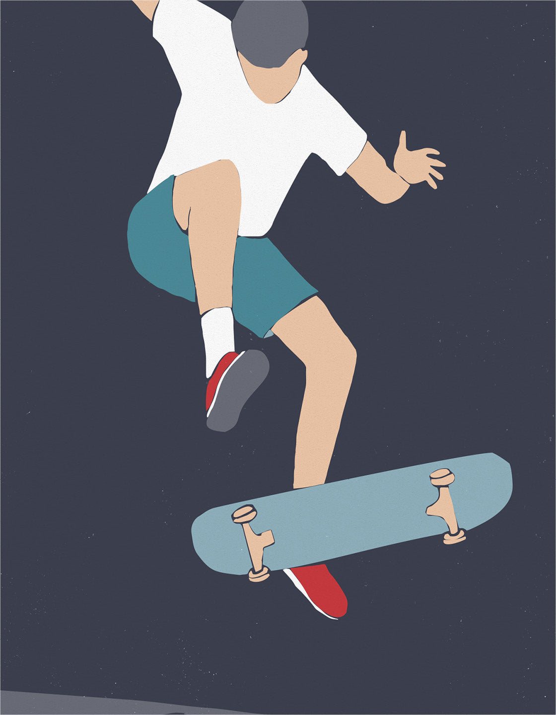 A modern minimal skateboard print featuring a skateboarder in action, perfect for urban-themed decor.