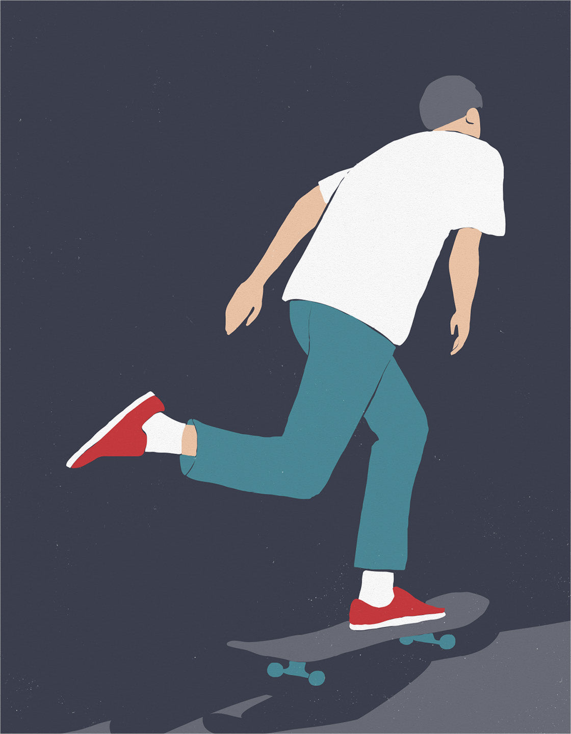 A minimalist art piece featuring a skateboarder in muted colors, perfect for modern decor.