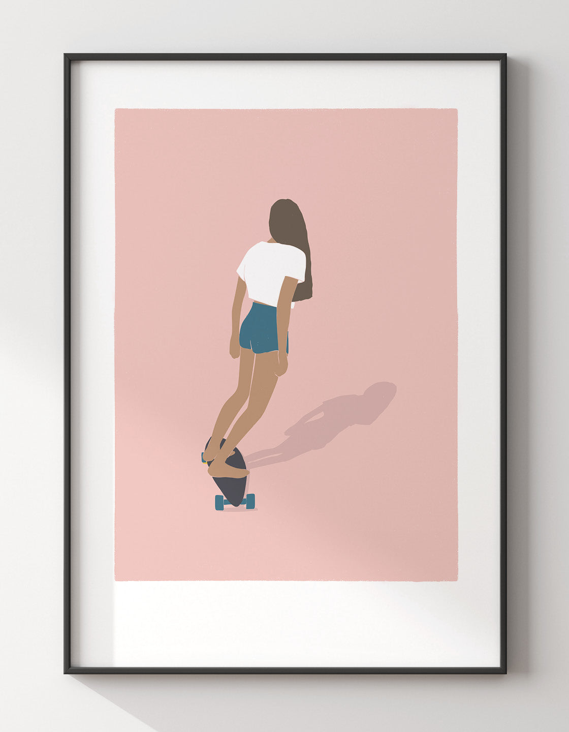 A vibrant art print of a skater girl in action, showcasing dynamic movement and colorful design, perfect for skateboarding enthusiasts.