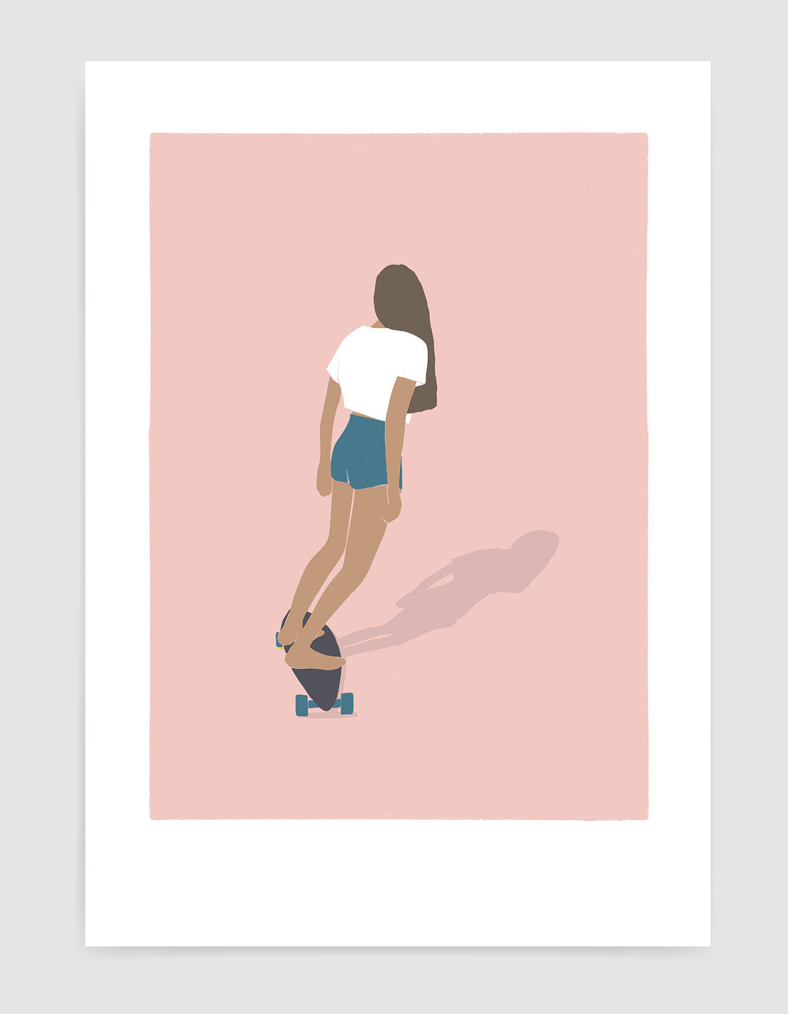 A vibrant art print of a skater girl in action, showcasing dynamic movement and colorful design, perfect for skateboarding enthusiasts.