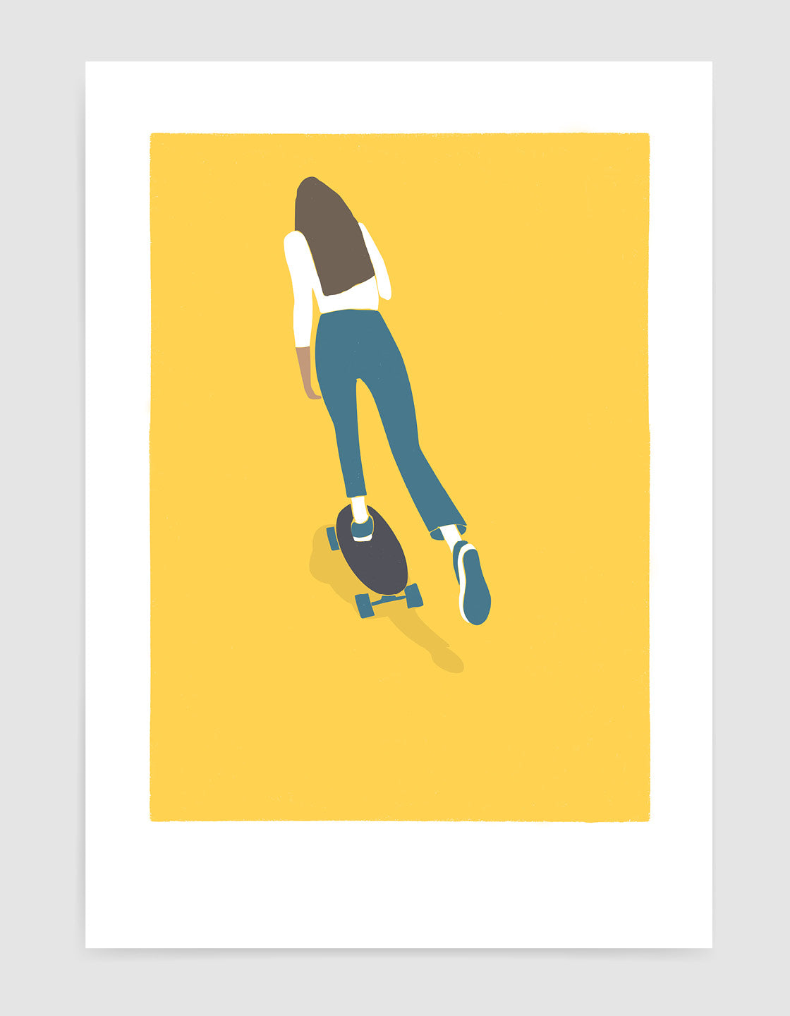 Skater Girl II art print featuring a dynamic skateboarder in vibrant colors, perfect for skate culture enthusiasts.