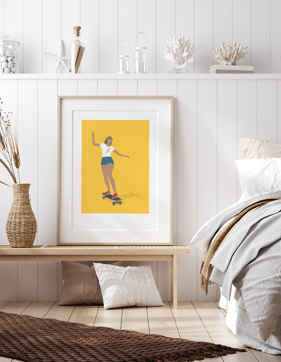 Vibrant Skater Girl IV poster featuring dynamic skateboarding design in bright colors.