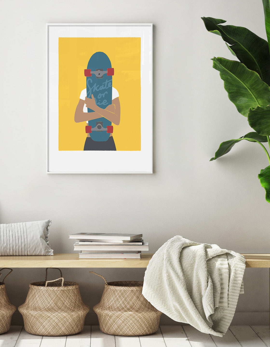 Skater Girl V art print featuring vibrant colors and dynamic skateboarding design.