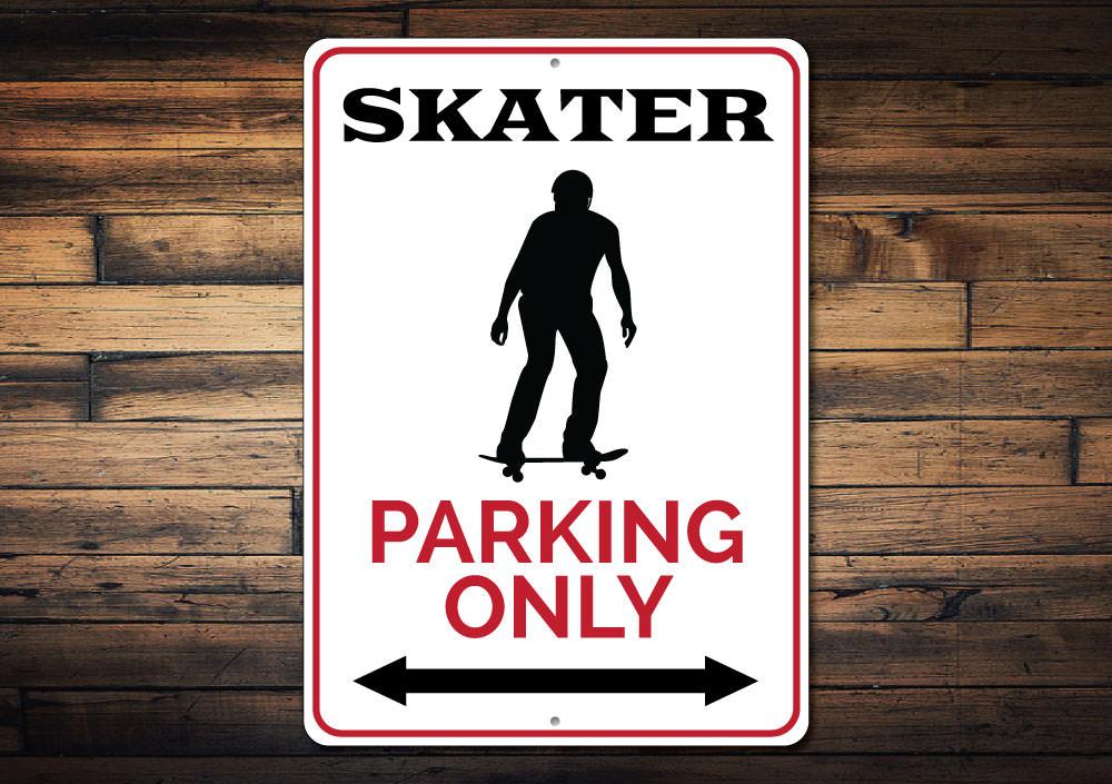 A vibrant Skater Parking Only Sign made of durable aluminum, featuring a creative design perfect for skaters.