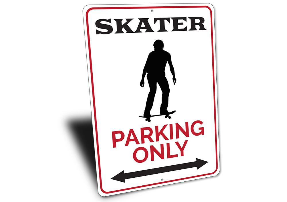 A vibrant Skater Parking Only Sign made of durable aluminum, featuring a creative design perfect for skaters.