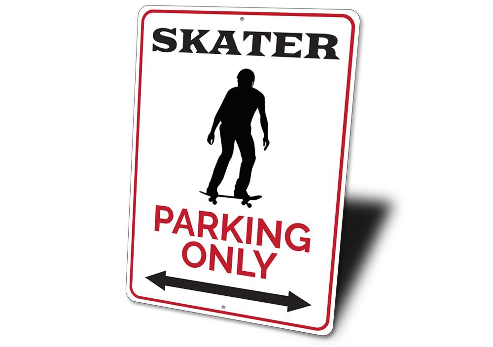 A vibrant Skater Parking Only Sign made of durable aluminum, featuring a creative design perfect for skaters.