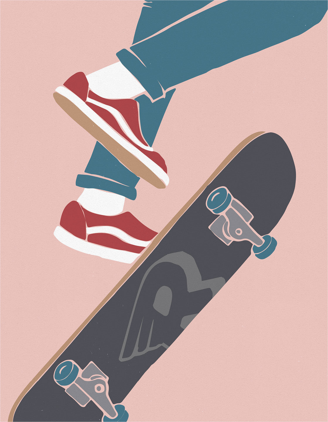 Skater V wall art print featuring bold skateboarding design with vibrant colors, perfect for decorating any space.