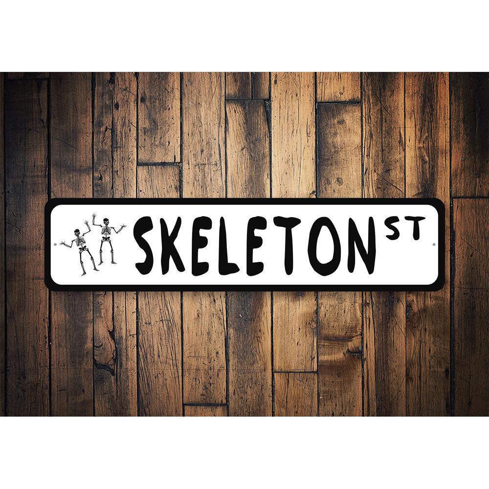 Skeleton Street Sign made of high-quality aluminum, featuring a unique design perfect for home decor.