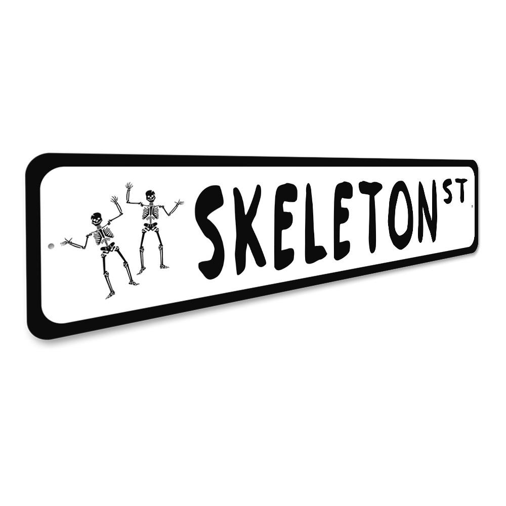 Skeleton Street Sign made of high-quality aluminum, featuring a unique design perfect for home decor.