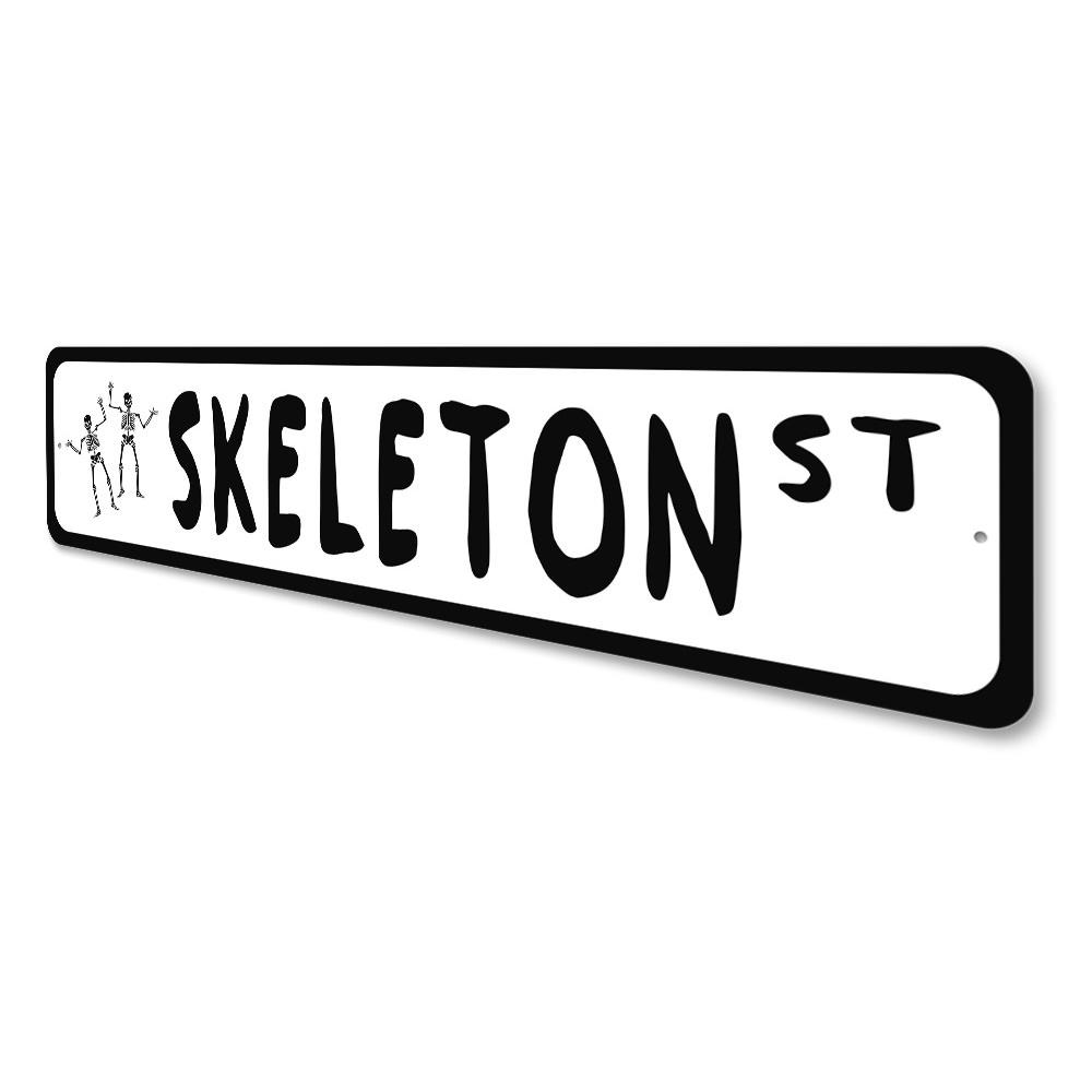 Skeleton Street Sign made of high-quality aluminum, featuring a unique design perfect for home decor.