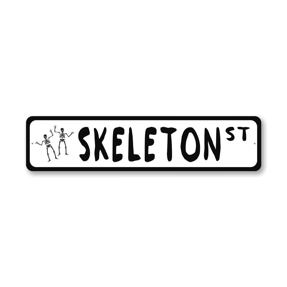 Skeleton Street Sign made of high-quality aluminum, featuring a unique design perfect for home decor.