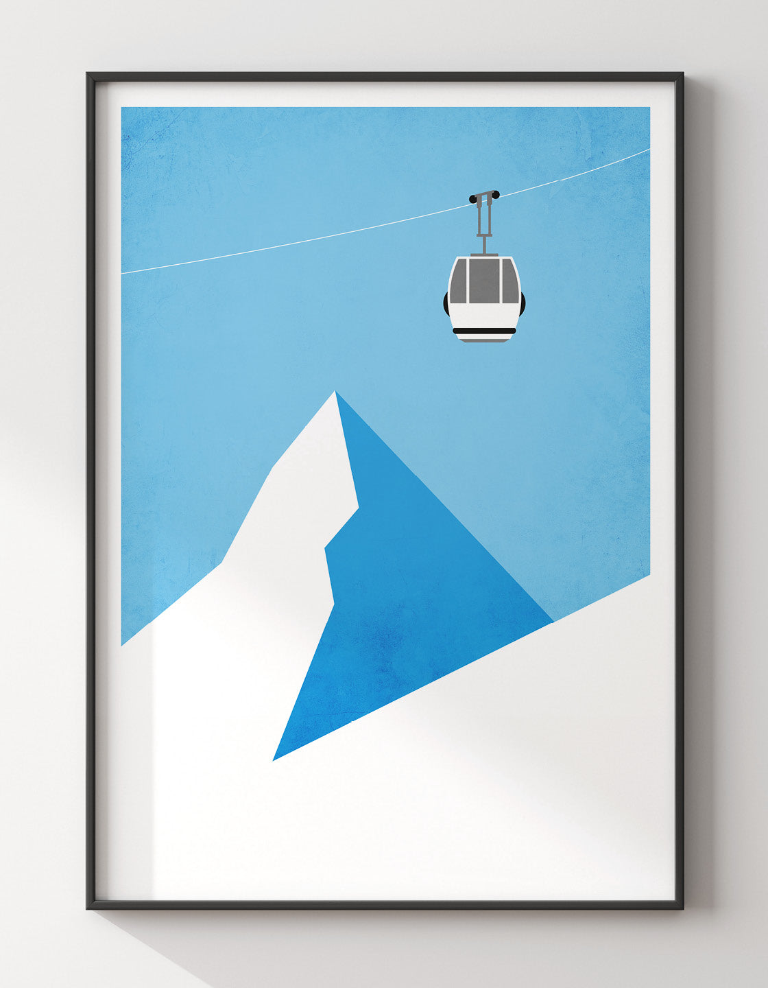 A modern minimal ski gondola print featuring an iconic ski lift, customizable with personal details.