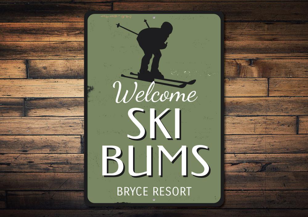 Ski Resort Skier Sign made of high-quality aluminum, featuring a skier design, perfect for home decor.