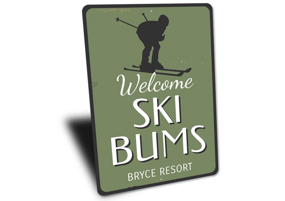 Ski Resort Skier Sign made of high-quality aluminum, featuring a skier design, perfect for home decor.