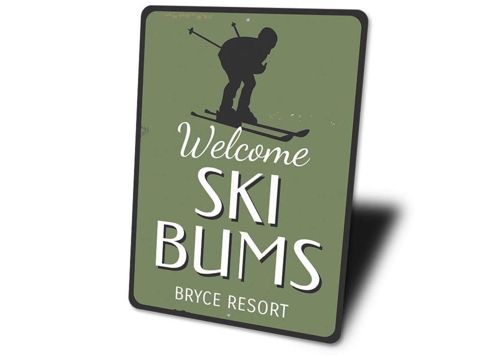 Ski Resort Skier Sign made of high-quality aluminum, featuring a skier design, perfect for home decor.