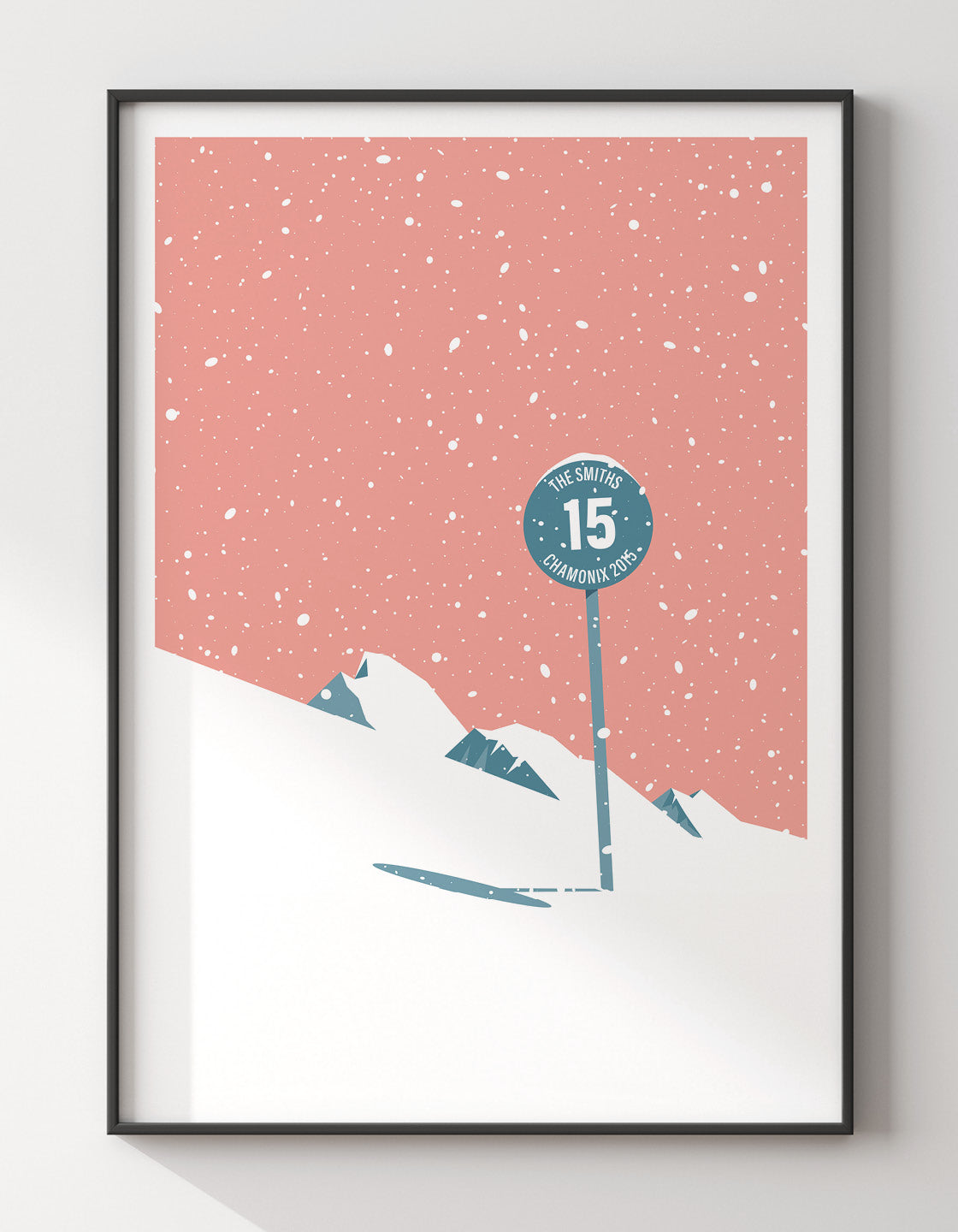 Customizable ski signpost art print featuring vintage design elements and personalization options.