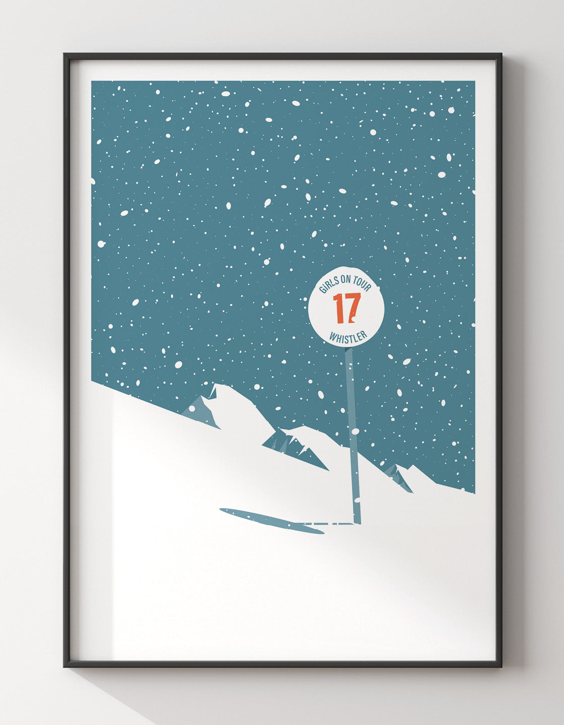 Customizable ski signpost art print featuring vintage design elements and personalization options.