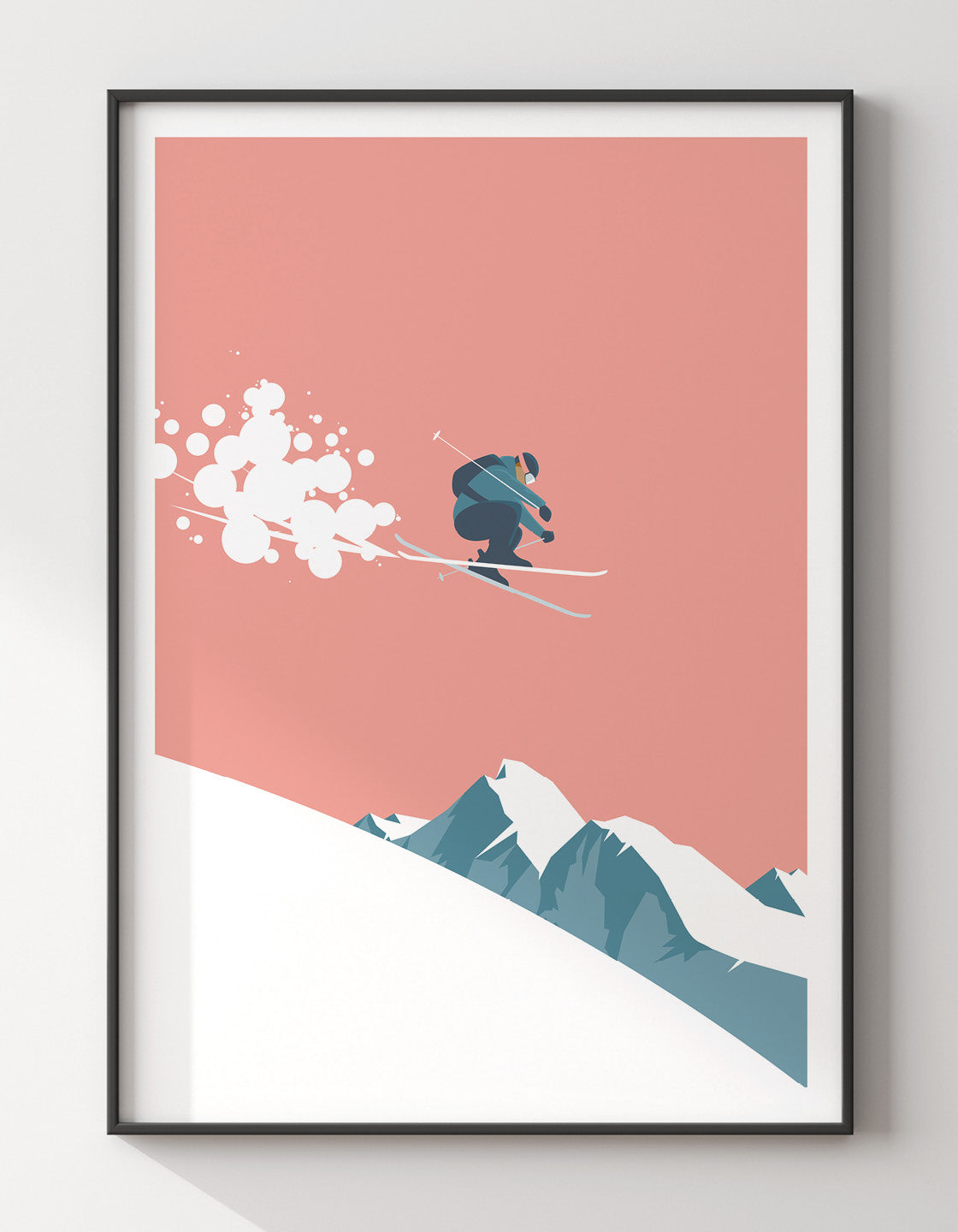 A vibrant retro-style ski poster featuring a skier in mid-air, showcasing the thrill of skiing.