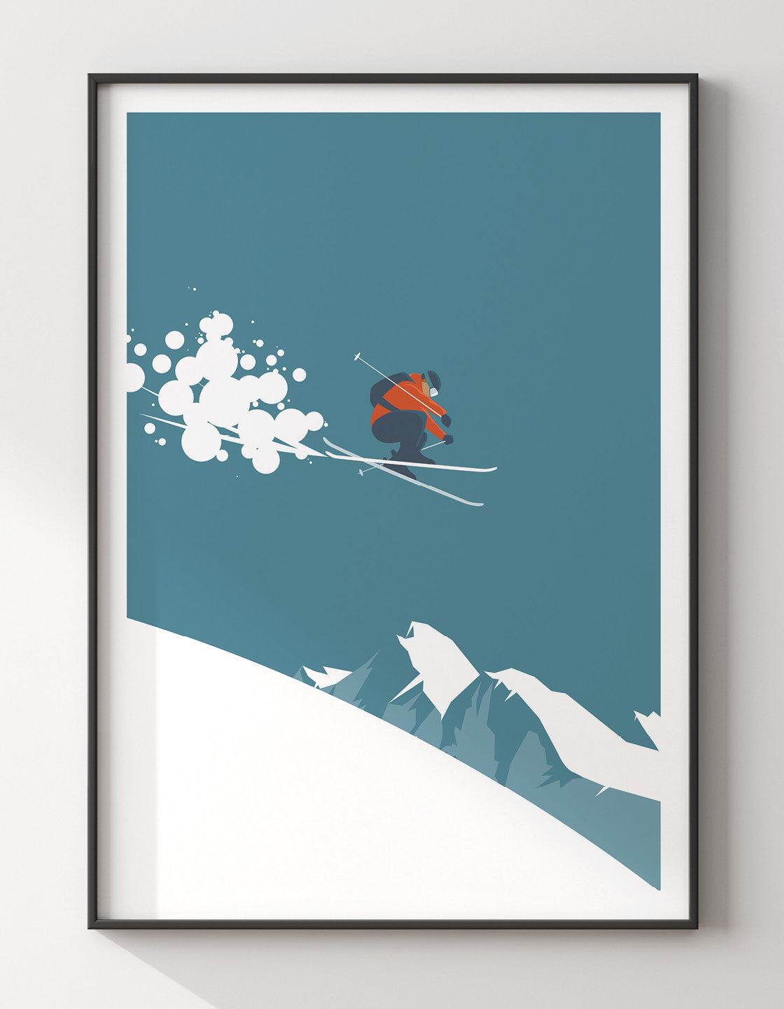 A vibrant retro-style ski poster featuring a skier in mid-air, showcasing the thrill of skiing.