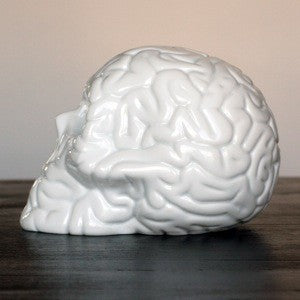 Skull Brain sculpture by Emilio Garcia, crafted from extra white porcelain, featuring a unique skull and brain design.