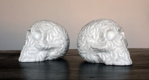 Skull Brain sculpture by Emilio Garcia, crafted from extra white porcelain, featuring a unique skull and brain design.