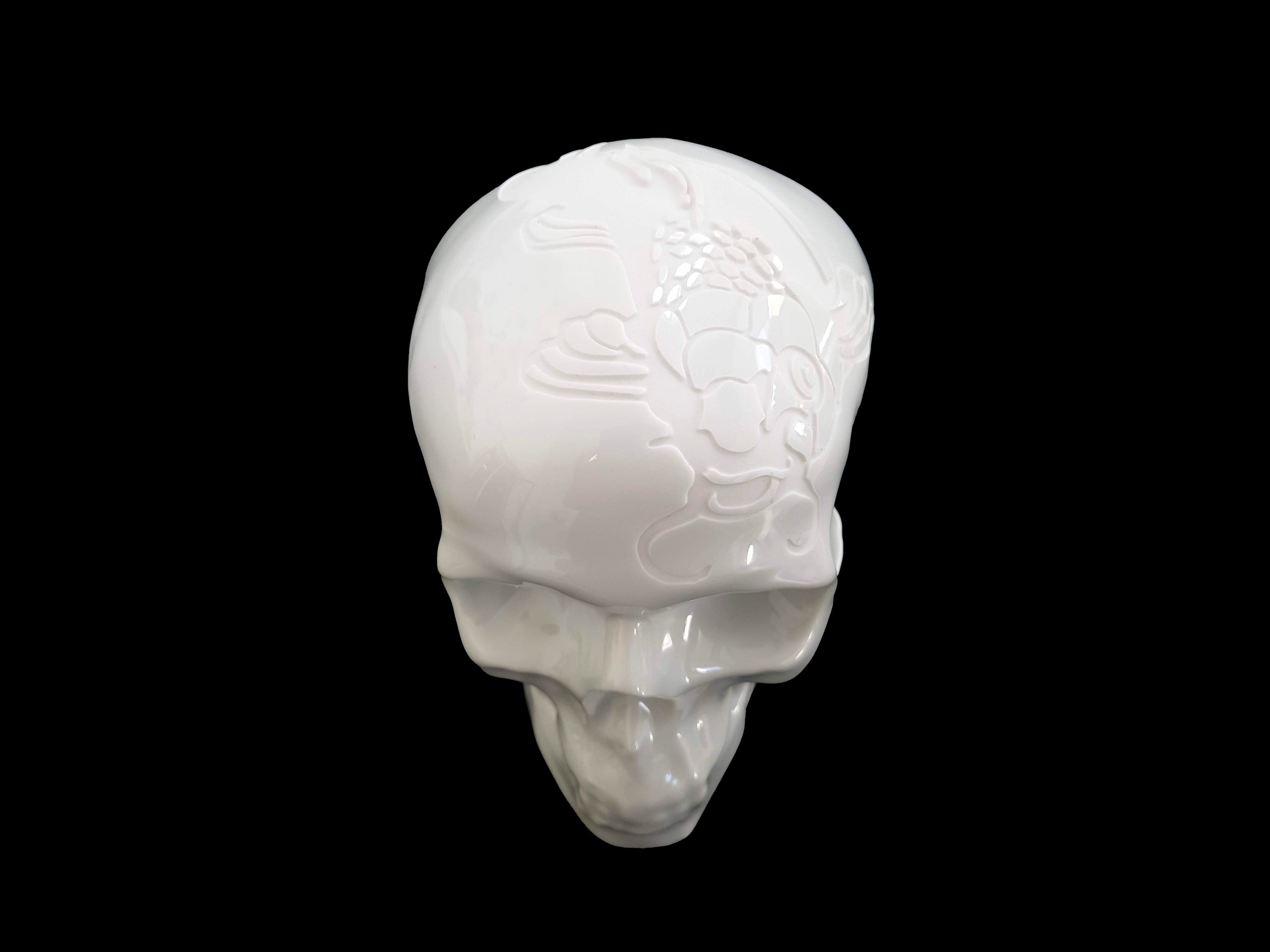 Skull Fish Koi sculpture by NooN, handmade porcelain art piece, unique design, limited edition from Limoges, France.