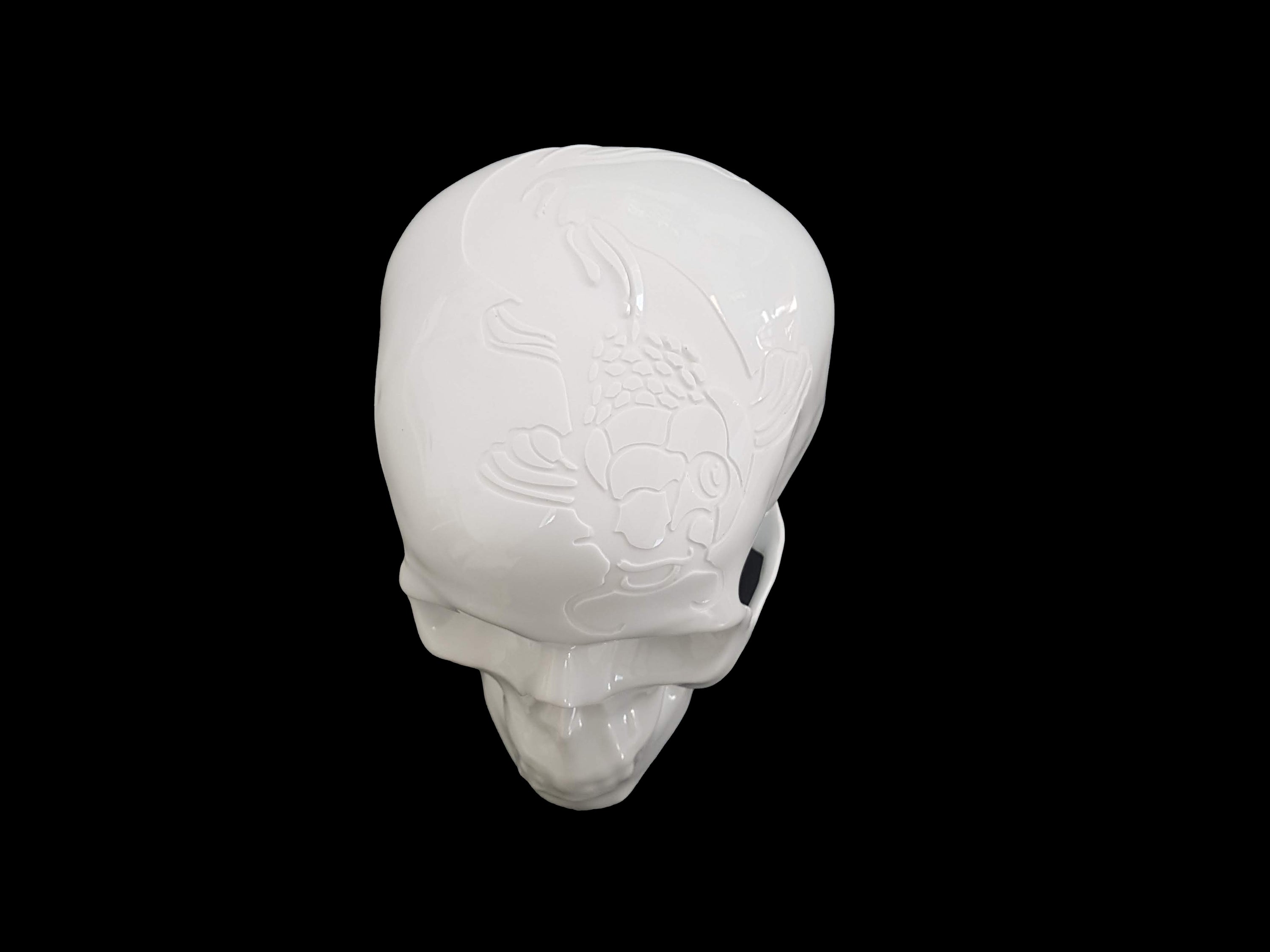 Skull Fish Koi sculpture by NooN, handmade porcelain art piece, unique design, limited edition from Limoges, France.