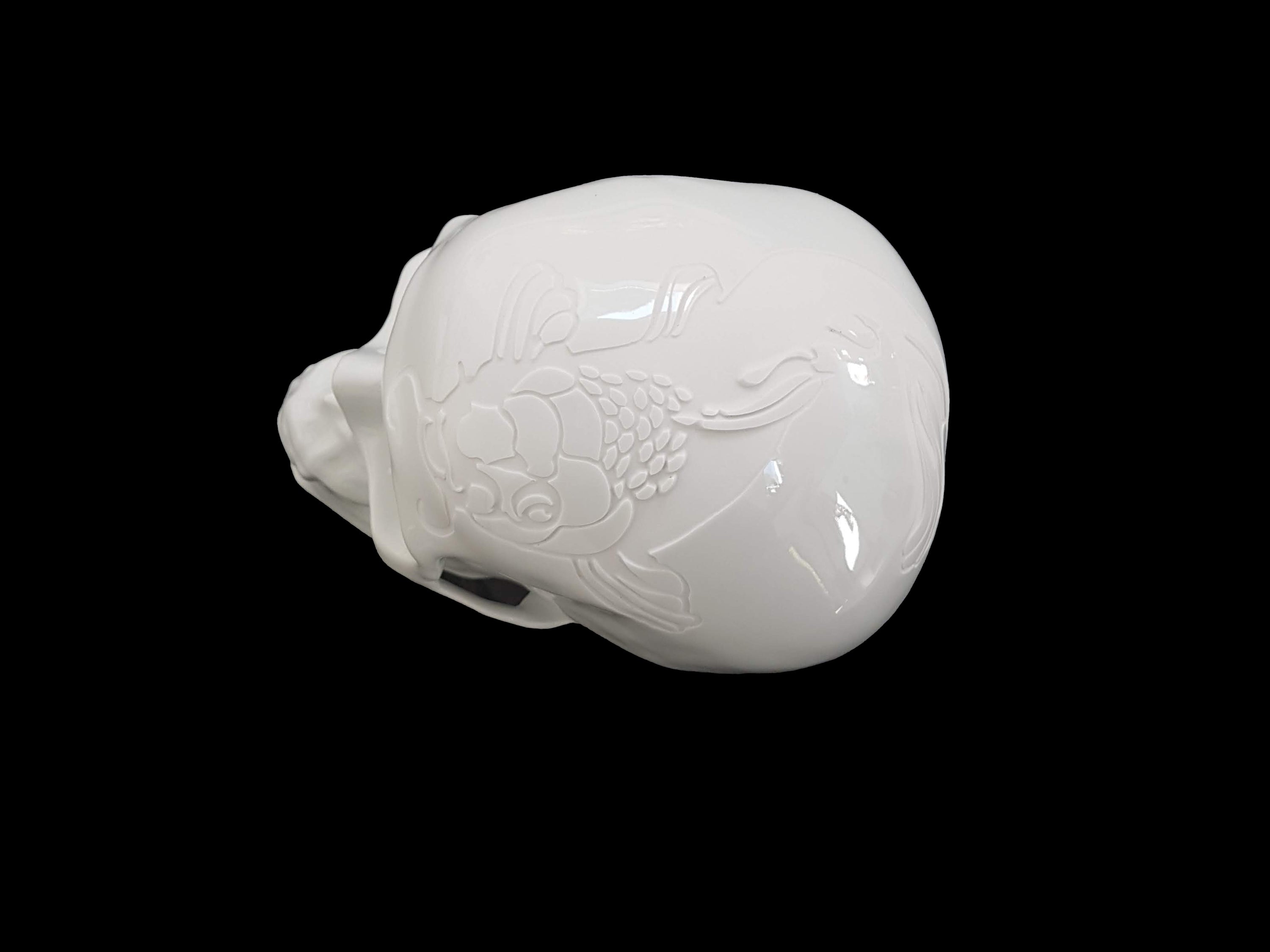 Skull Fish Koi sculpture by NooN, handmade porcelain art piece, unique design, limited edition from Limoges, France.