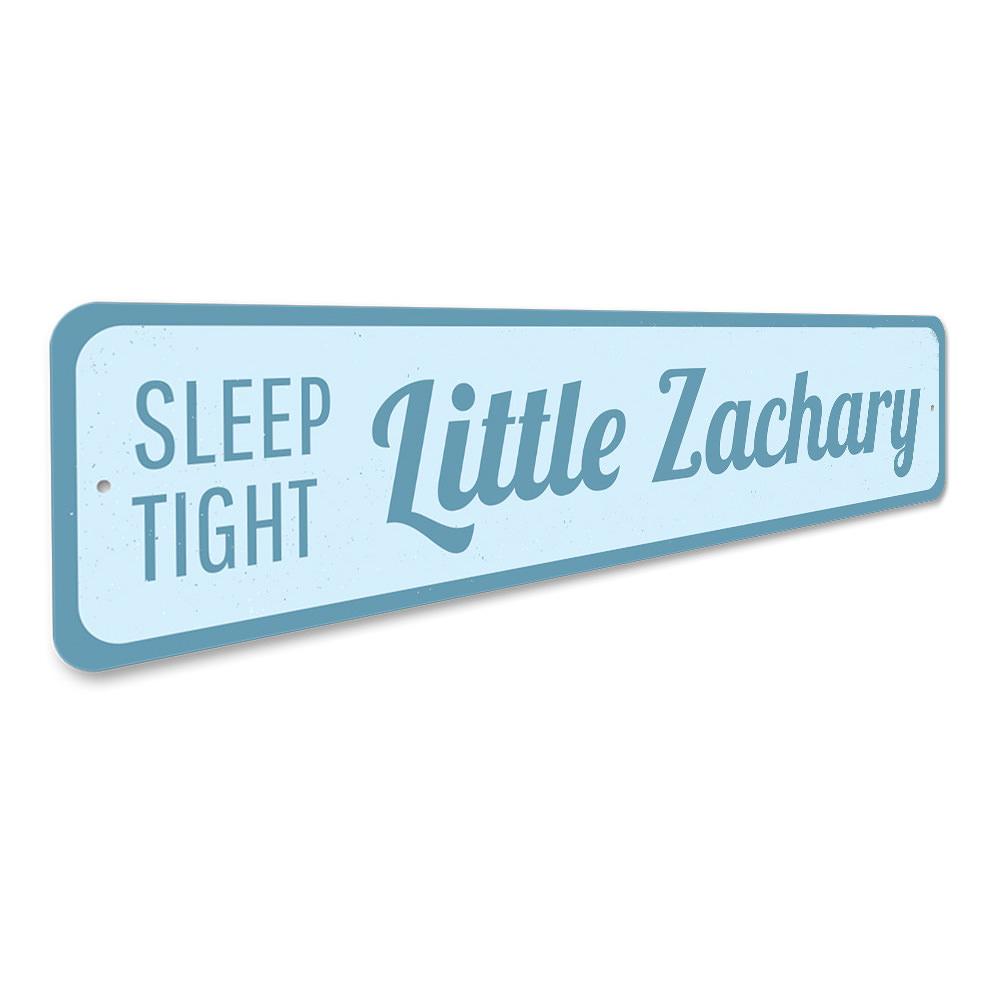 Sleep Tight Little Baby Sign made of high-quality aluminum, featuring a charming design perfect for a nursery or child's room.