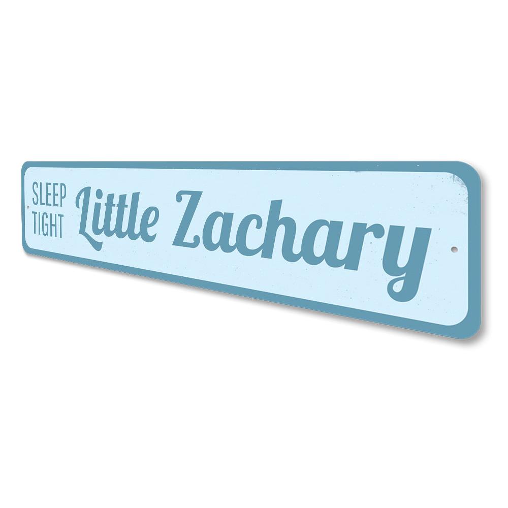 Sleep Tight Little Baby Sign made of high-quality aluminum, featuring a charming design perfect for a nursery or child's room.