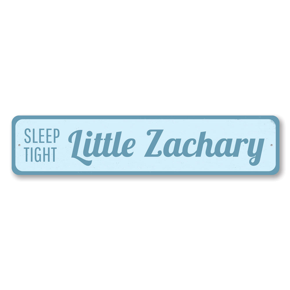 Sleep Tight Little Baby Sign made of high-quality aluminum, featuring a charming design perfect for a nursery or child's room.