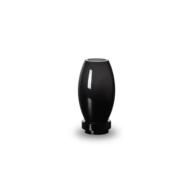 Small modern vase made of high-end black glass, featuring an innovative design with a sleek silhouette.