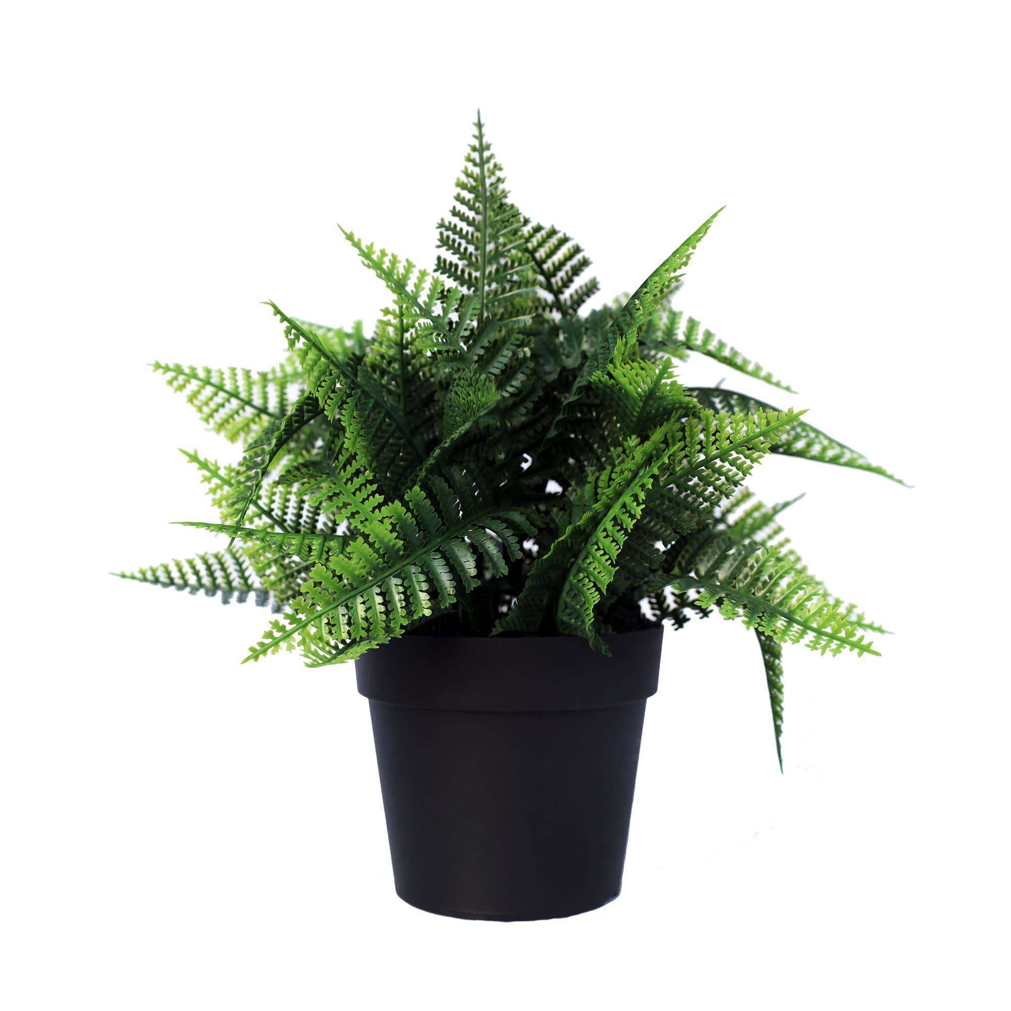 Small potted artificial Boston fern plant with lush green leaves, perfect for indoor and outdoor decoration.