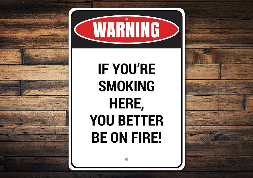 A customizable Smoking Warning Sign made from durable aluminum, featuring pre-drilled holes for easy mounting.