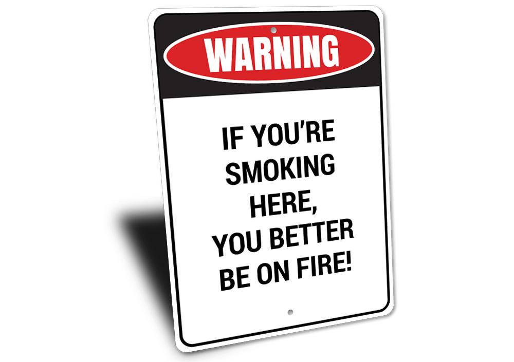 A customizable Smoking Warning Sign made from durable aluminum, featuring pre-drilled holes for easy mounting.