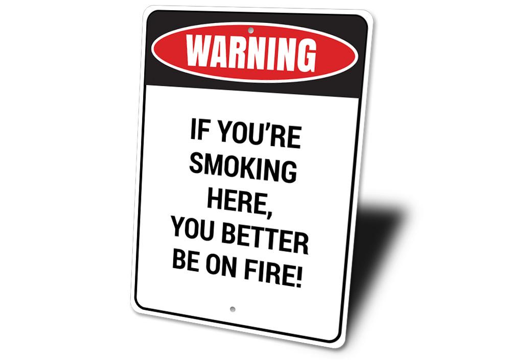 A customizable Smoking Warning Sign made from durable aluminum, featuring pre-drilled holes for easy mounting.