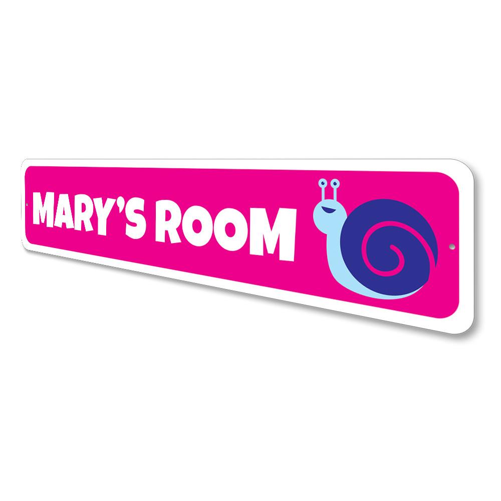 Colorful Snail Sign made of aluminum, featuring customizable text for kids' rooms and playful decor.