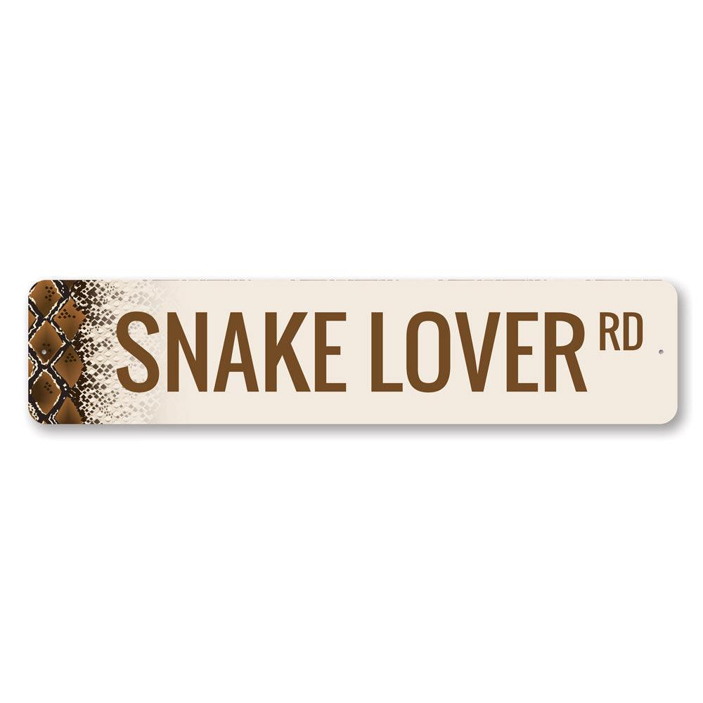 A decorative Snake Lover Street Sign made of high-quality aluminum, featuring a vibrant design perfect for snake enthusiasts.