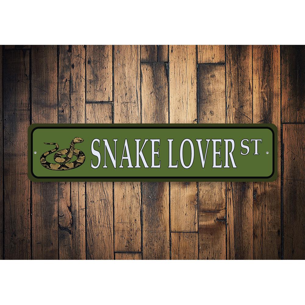 A vibrant Snake Street Sign made from high-quality aluminum, featuring customizable text and pre-drilled holes for easy mounting.